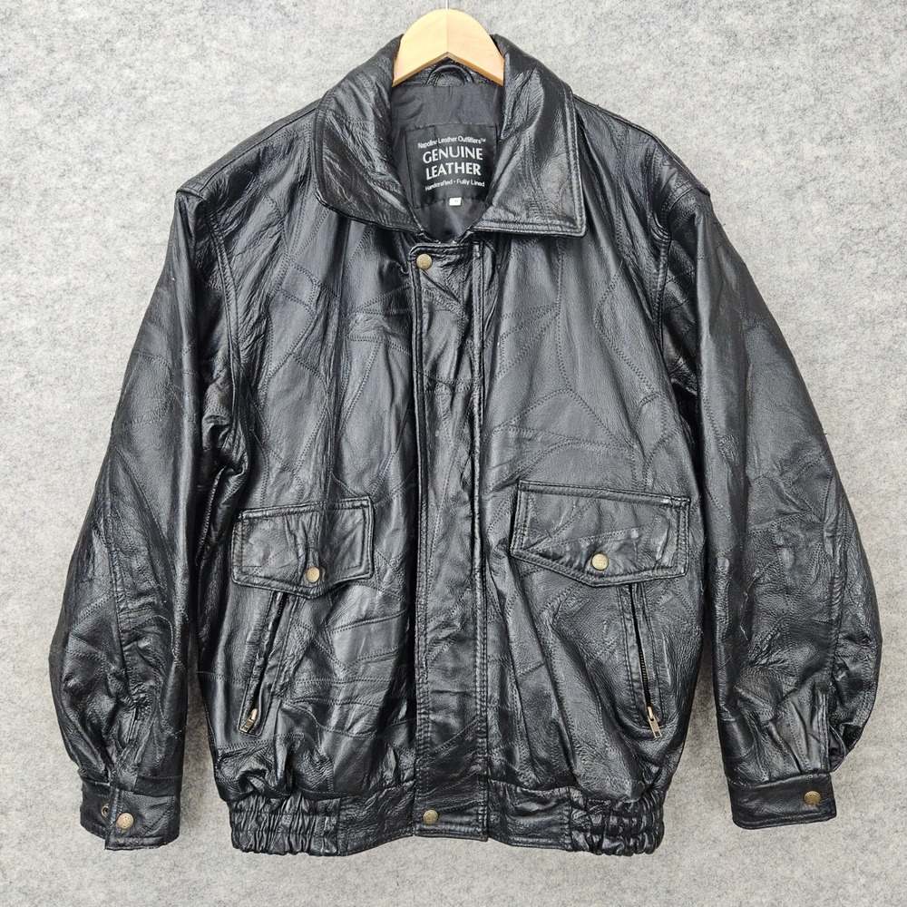 Napoline Leather Outfitters Jacket Black XL Patchwork Bomber Moto Coat FLAWS